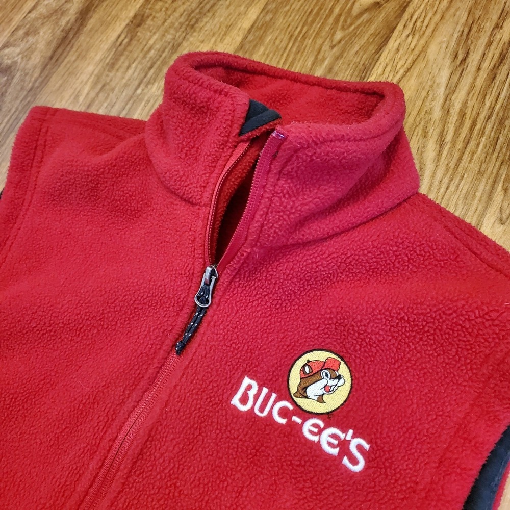 Bucees Fleece Vest Women XS Red Beaver Logo‎ Full Zip Pockets Gas Station